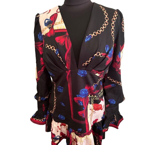 L'ATISTE By Amy Womens Baroque Floral Chain Print Long Sleeve Dress L - Picture 2 of 9